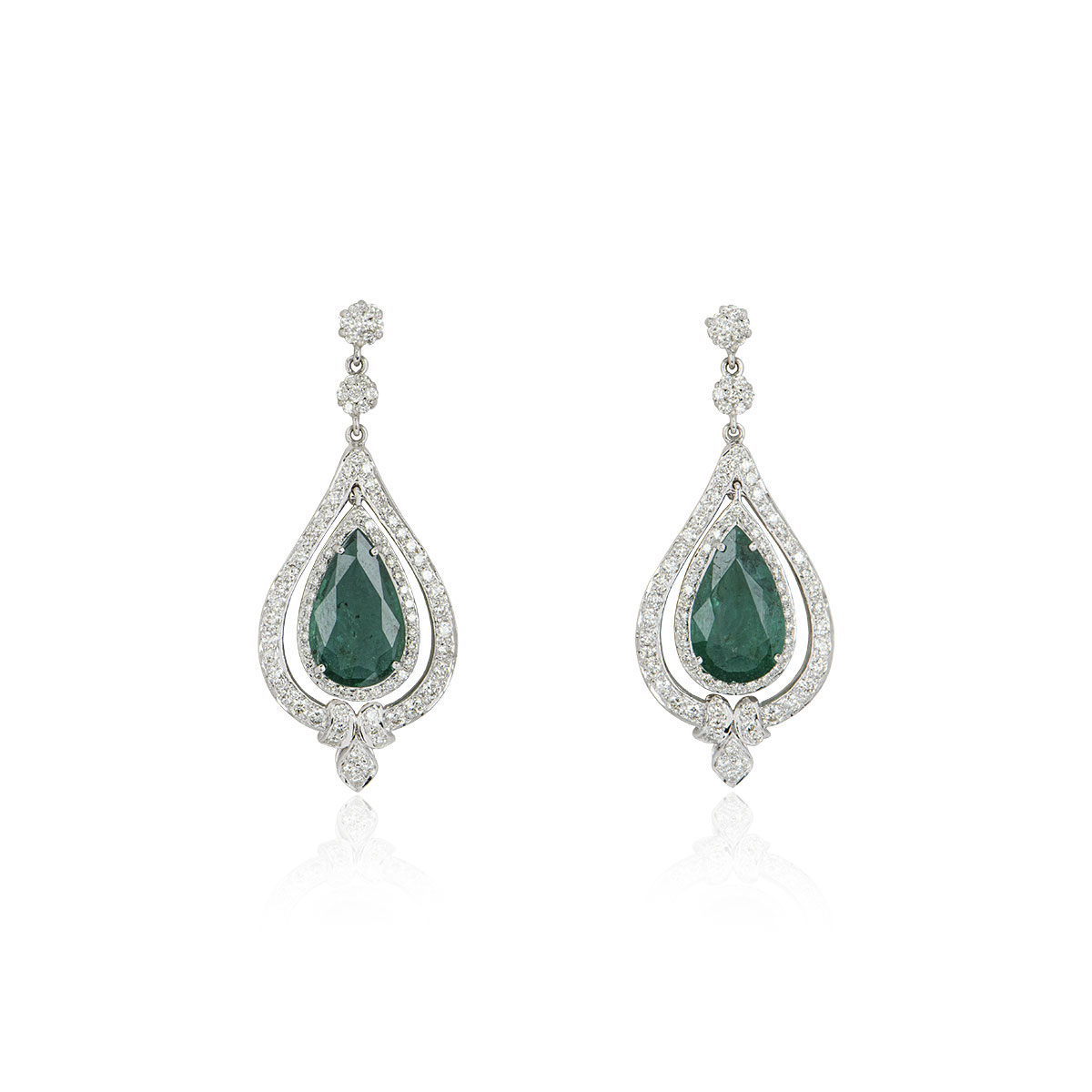 White Gold Emerald and Diamond Earrings